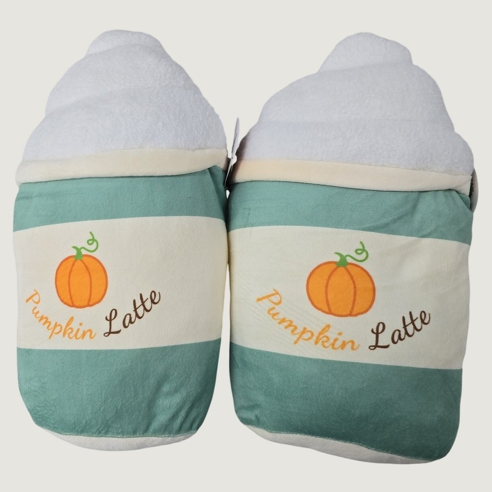 Set of 2 Plush Pumpkin Latte Drink Throw Pillows Fall Autumn Decor 16" New